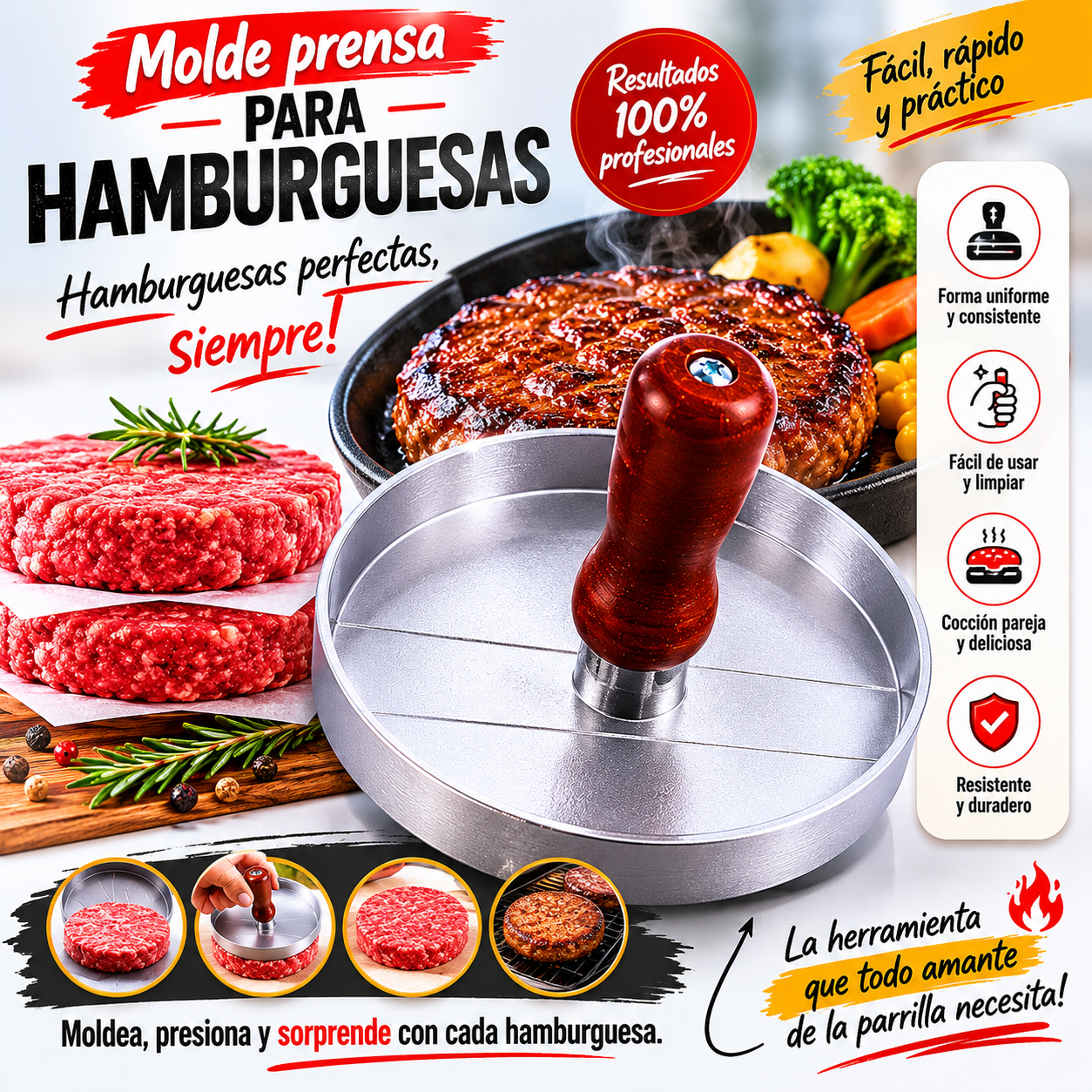 Molde prensa para hamburguesa