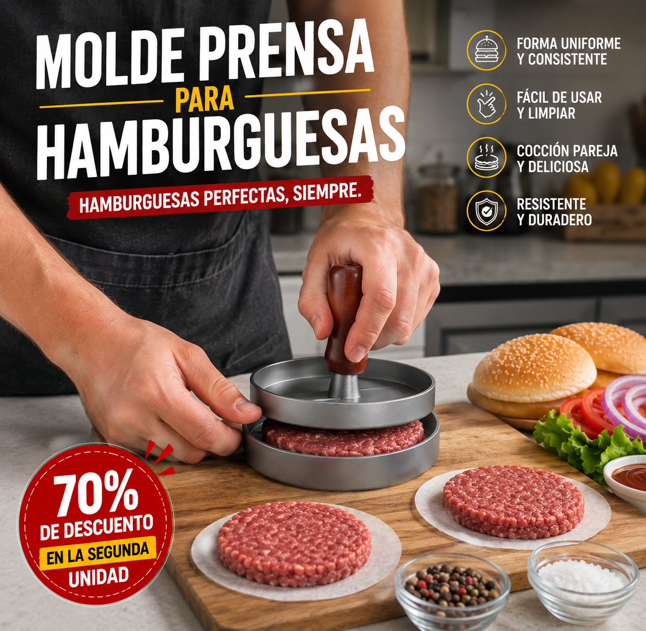 Molde prensa para hamburguesa